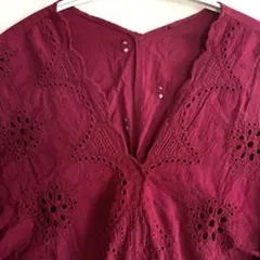 【ViS】 長袖 ブラウス 刺繍 ボルドー フリーサイズのサムネイル