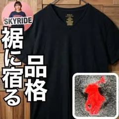 希少 ラルフローレン 裾ポニー刺繍 Vネック Tシャツ L ブラック 黒 赤