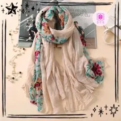 新品　大判　花柄　刺繍　ストール　ベージュ　1年中　インポート　海外製　韓国女子