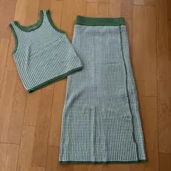 グリーン系ニットタンクトップ＆スカートセットアップ