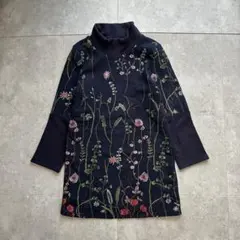 COLZA 長袖チュニック ネイビー 花柄 刺繍 ハイネック M アーカイブのサムネイル