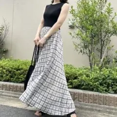 【近年】リリーブラウン シアーチェックニットワンピース ドッキング プリーツ