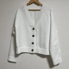 GU ホワイト Vネック ニットカーディガン M