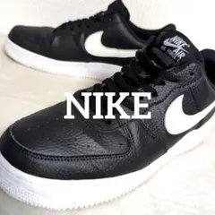 ej6 NIKE AIR FORCE 1 黒×白 レザー スウォッシュ 27cm