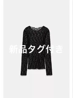 新品　ZARA ザラ　レースロングスリーブトップス Sサイズ　ブラックのサムネイル