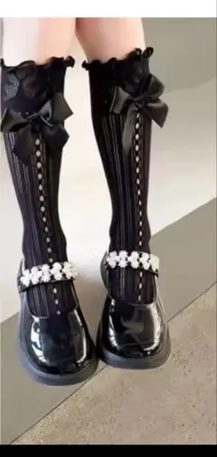 ロリータ 黒リボンハイソックス 地雷系 量産型 フリル