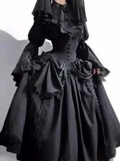黒いゴスロリ ロリータスカートロングスカート コルセット姫袖シャツ 暗黒系原宿系