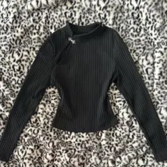 チャイナ風長袖Tシャツ チャイナ服 中華 ブラック ニット ワンホン 中国風