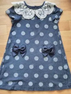 メゾピアノ☆レース襟とドットラメプリントの可愛いワンピース130ｃｍ