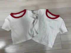 ホワイト/レッド コントラストネック Tシャツ