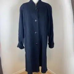 ブラックロングコート 5ボタン内ヒョウ柄袖部分ヒョウ柄　サイズM