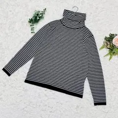 【Les cinsens】❣️タートルネックセーター❣️ボーダー ウール 黒 L