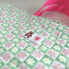 【オーダー受付中】レッスンバック　ポップ　韓国風生地　グリーン×ピンク