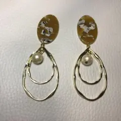 マスタード柄のコットンパール　ピアス　イヤリング