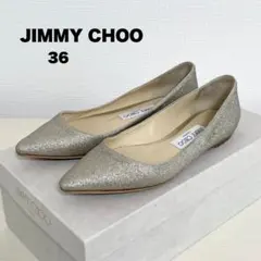 JIMMY CHOO フラットパンプス グリッター ポインテッドトゥ36