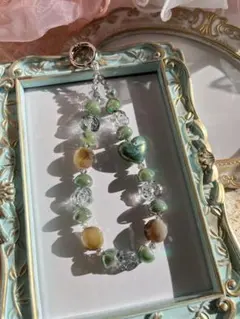 ハンドメイド　ビーズストラップ green グリーン