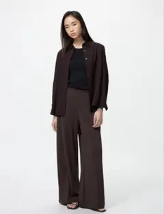 クレープジャージーストレートパンツ ダークブラウン Sサイズ