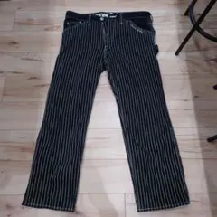 vanson ストライプ ブラック ワイドレッグパンツ