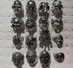 新品　メンズ　スカルリング16点まとめ売り　セット D ゴシック　ドクロ　骸骨