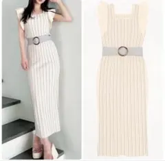 リゼクシー　RESEXXY ラッフルデザインニットワンピース　ストライプ　フリル