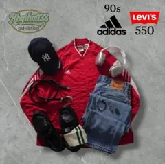 【希少・トレンド赤】adidas90sジャケット × Levi’s550 コーデ