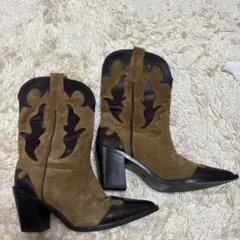 ZARA ウエスタンブーツ ブラウン スエード 中ヒール