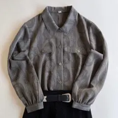 used レトロ グレー 総柄 ブラウス古着 ヴィンテージ vintage