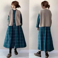 M ロングワンピース　セットアップ　ベスト　ニット　シャツワンピ　春　b9