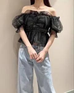 snidel ギャザーフリルオフショルブラウス