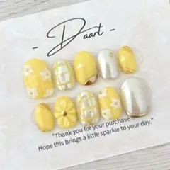 イエロー×フラワー ネイルチップ オーダー可 大人可愛い オフィス 春ネイル