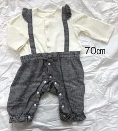 ロンパース・カバーオール 70cm チェック柄　リブ