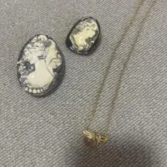 ヴィンテージカメオ風ブローチ、ネックレス