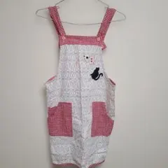 赤チェック エプロン 140cm ワッペン