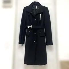 黒のロングコート ウエストベルト付きのサムネイル