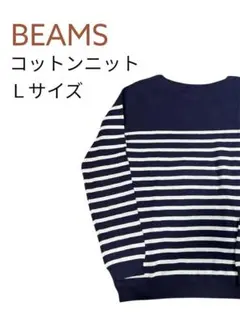 【美品】beams/コットンニット/ボーダー/ネイビー＆ホワイト/Lサイズ