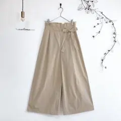 12N110【ビス】(S)ハイウェストワイドパンツ ウエストリボン ベージュ