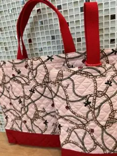 レッスンバッグ　上履き入れ　二点セット　ハンドメイド　女の子　プリンセス　ピンク