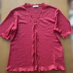 半袖 カーディガン レッド M