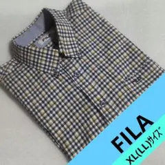 FILA チェック柄 長袖シャツ XL(LL) ネイビー イエロー ホワイト