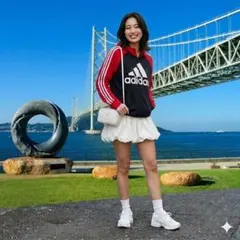 アディダス adidas ジップパーカー ブラック×レッド 赤×黒 サイズ160のサムネイル