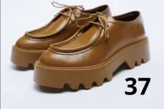 美品 ZARAフラット プラットフォーム レザーローファー ブラウン 37
