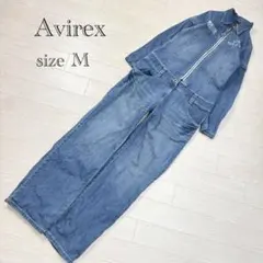 アヴィレックス　2wayデニムオールインワン　つなぎ　刺繍デザイン　ジップアップ