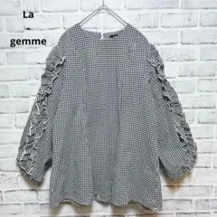 美品♡【La-gemme】ギンガムチェック ブラウス フリル袖 バルーン袖のサムネイル