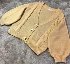 ケーブル編みカーディガン ベージュ L ゆったり ショート丈 美シルエット