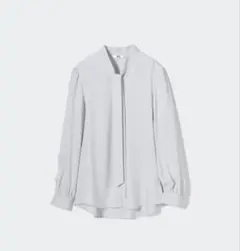 UNIQLO レーヨンボウタイブラウス ライトグレー XLサイズ