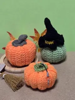 ハロウィン かぼちゃと帽子あみぐるみセットハンドメイド4個セット
