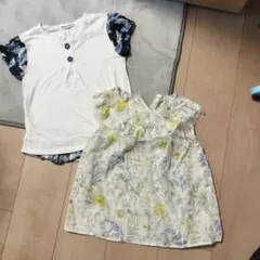 フラワープリント Tシャツとブラウスセット 130cm