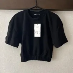 【新品タグ付き】ZARA クロップド丈 半袖Tシャツ ブラック S