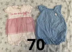 ブランシェス ロンパース 70 女の子 ピンク フリル 水色 半袖 春夏