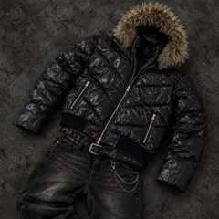 y2k ファー ダブルジップ 光沢 ジャケット 短丈 お兄系 平成 Swag